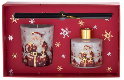 ASTUCCIO CON 50ml + STICKS + CANDELA 70gr - BABBO NATALE BIANCO (fragranza vaniglia)